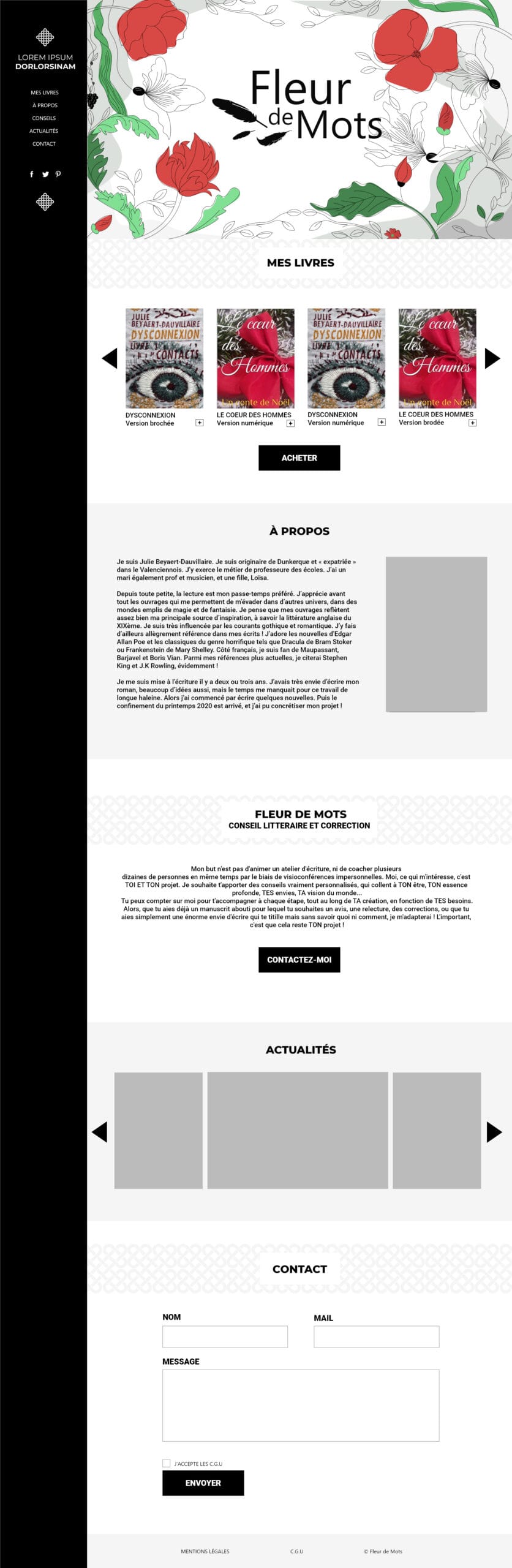 Maquette du site Fleur de Mots